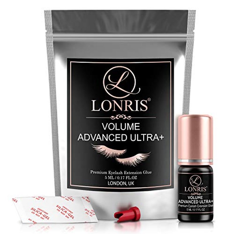 7-8 Weeks Retention/Eyelash Extension Glue Volume Advanced Ultra+ LONRIS Lash 5 ml/1-2 Sec Drying time/Maximum Bonding/Semi-Permanent Extensions Supplies/Professional Use Only Black Adhesive