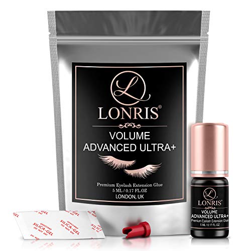 LONRIS Eyelash Extension Glue 7-8 Weeks Retention Ultra+ 0.17 Fl Oz - Fast Drying Professional Adhesive