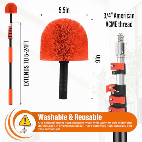 ACTREY 30FT Reach Cobweb Duster with Extension Pole, Spider Web Brush for High Ceiling Cleaning