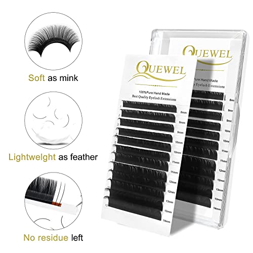 Volume Eyelash Extensions 0.07 D Curl 8-15mm Mixed Lash Tray + Classic Eyelash Extension 0.15 D Curl Mix-8-14mm + QUEWEL Strong Black Adhesive for Eyelash Extensions 6ml