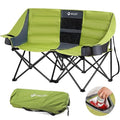 Green VILLEY Double Camping Chair with Cooler Bag, Wide Loveseat, Heavy Duty Foldable Couch, Portable Steel Frame, 600 lbs Capacity