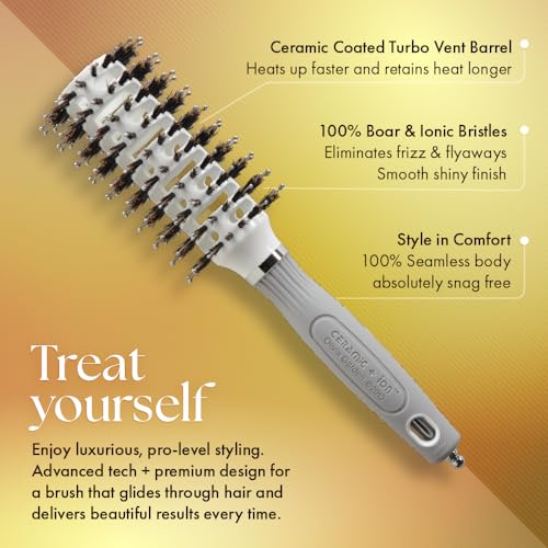 Olivia Garden Ceramic + Ion Turbo Vent Pro Hair Brush - Round Dry Brush - Not Electrical - Professional Blowout Brush for Fine Hair - For Short and Medium Lengths