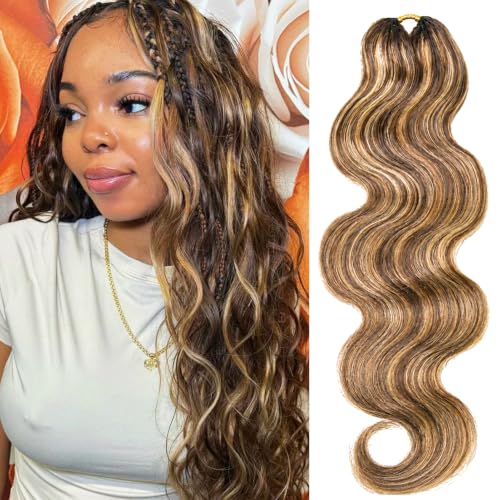 Blonde Body Wave Crochet Human Hair Extensions - 4/27/30 Color, 18 Inch, 60g, Knotless Micro Loop