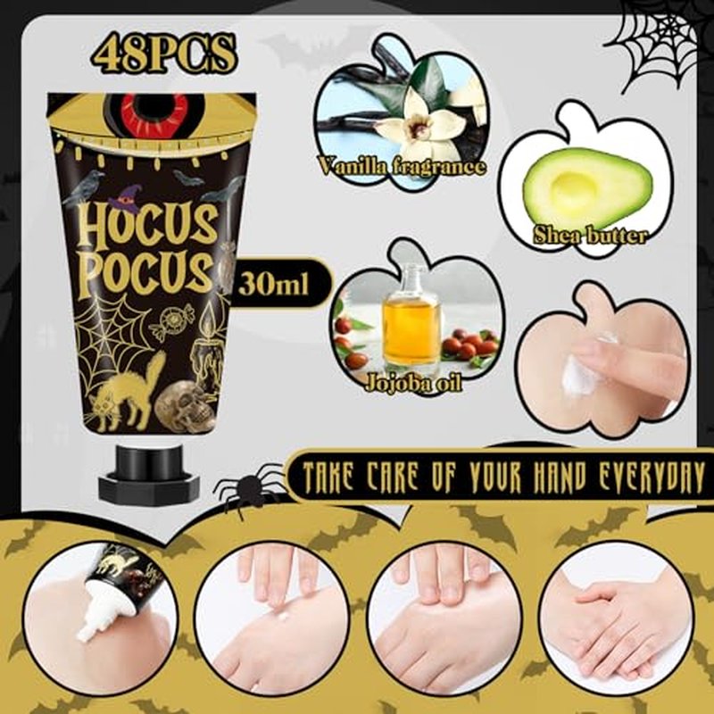 48 Sets Halloween Hand Cream Gifts Bulk Travel Lotion Size Halloween Party Gifts Favors Ghost Spiderweb Skull Hand Cream Birthday Christmas Party Supplies for Guest