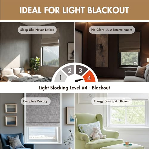 Blackout Linen Roman Shade 35x64 Insulated Window Covering - Linen Slub Variation