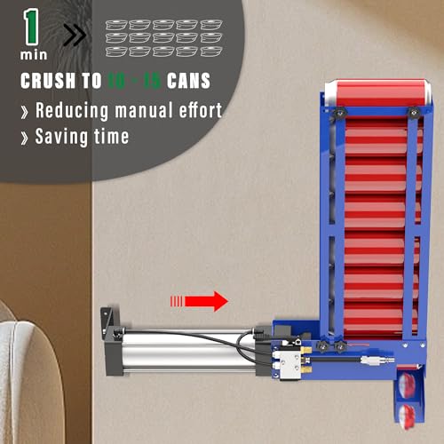 Pneumatic Can Crusher with Hopper - Blue, Heavy Duty Wall Mount Recycling Tool