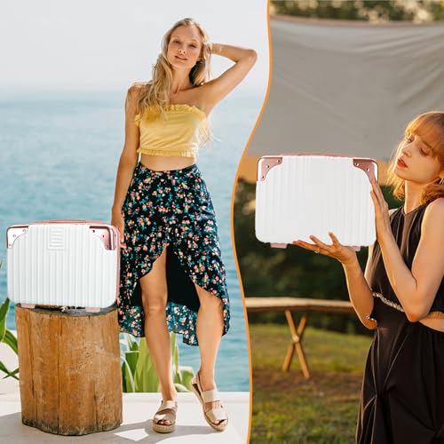 14-Inch Pink/White Hard Shell Cosmetic Organizer Travel Case for Women - Portable Makeup & Toiletry Bag