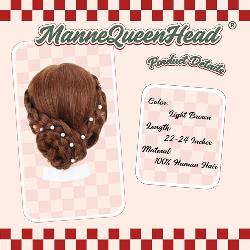 Mannequin Head with Human Hair - 22-24 Inch Dark Brown Cosmetology Manikin for Hairdressing Practice with Clamp & Tools