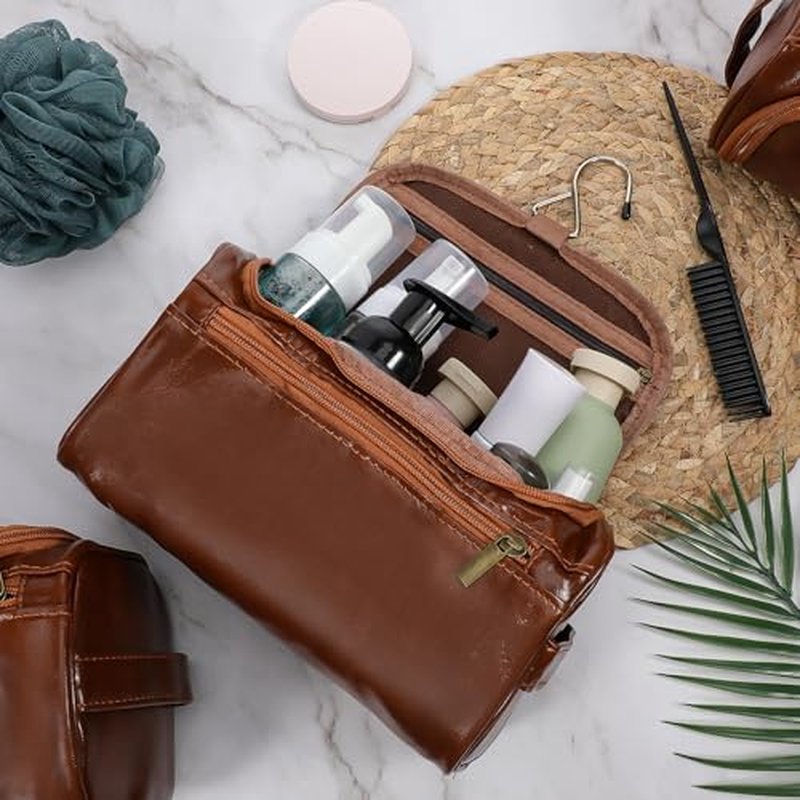 6 Pcs Toiletry Bag for Men Set of 6 Leather Toiletry-Bag for Men with Hook Premium Waterproof Dopp Kit Groomsmen Toiletry Bags PU leather cosmetic bags for Travel Essentials Gifts