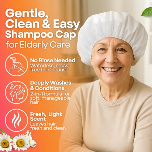 Shampoo Caps No Rinse, Gifts for Bedridden Women, Shower Caps for Women Disposable, No Rinse Shampoo Cap, Best Gifts for Bedridden Elderly (Pack of 12)
