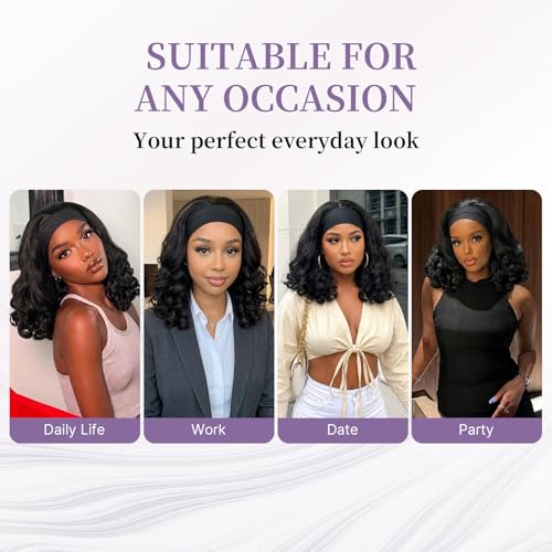 Black Yaki Curly Headband Wig 16 Inch Kinky Curly Synthetic Half Wig for Black Women