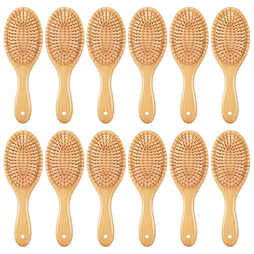 Bamboo Hair Brush Set - 12 Pcs Wooden Paddle Brushes with Oval Handle
