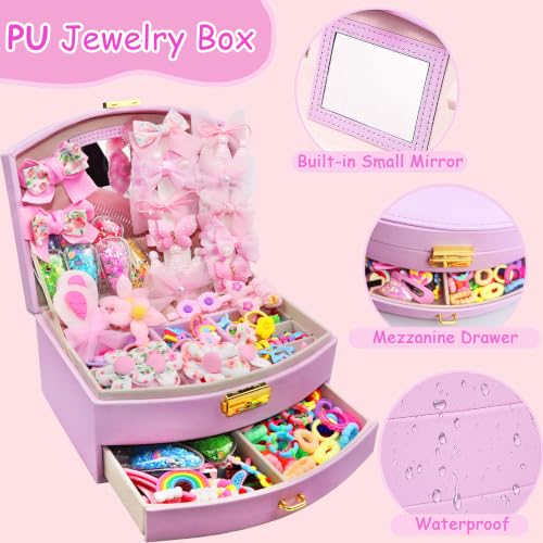 Girls Hair Accessories Kit with Pink Storage Box - 252 Pieces, P-PINK Variation