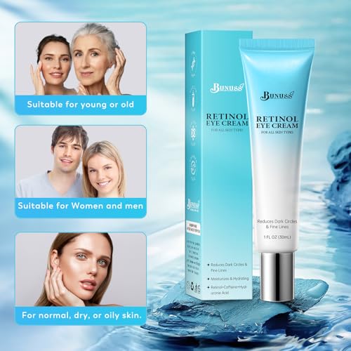 Retinol Eye Cream - Eye Cream for Dark Circles, Puffiness, Anti Aging, with Hyaluronic Acid, Peptides, Caffeine, Reduces Bags, Dark Circles Under Eye Treatment, Smooths Wrinkles & Fine Lines, 1 fl. oz