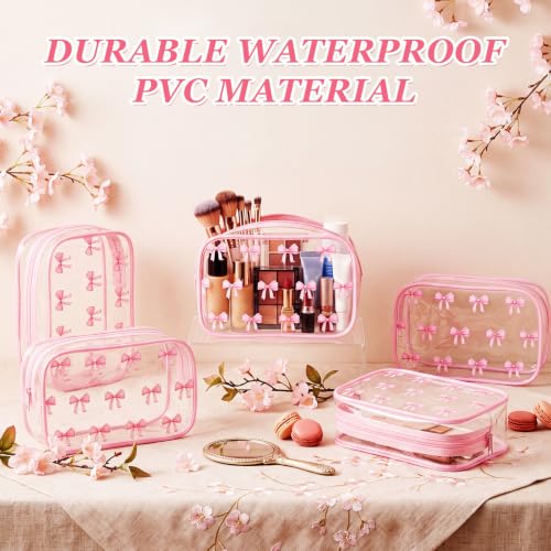 Pink Bow Clear Makeup Pouch - Coquette Cosmetic Bag for Women & Girls - Variation of 16 / Pink Bow
