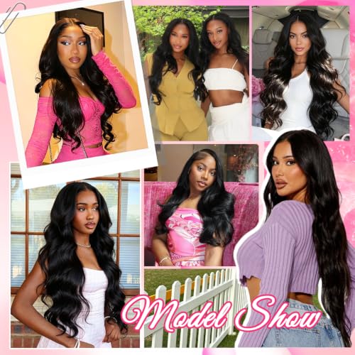 Natural Black 24 Inch 13x6 HD Lace Front Human Hair Wigs Body Wave 200 Density