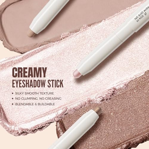 Exmiloo Cream Eyeshadow Stick Set, 3 Colors-Waterproof Long Lasting Eye Shadow Sticks with Shimmer & Matte Finish, Easy-to-Blend Eyeshadow Pencil, Vegan & Cruelty-Free