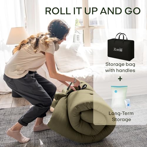 Japanese Floor Futon Mattress 100% Cotton Cover Foldable Portable Winter Moss Full