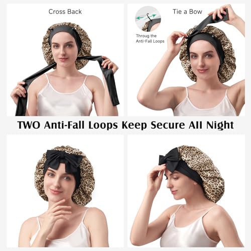 Leopard Mulberry Silk Sleep Bonnet for Women & Men - Large Double Layer