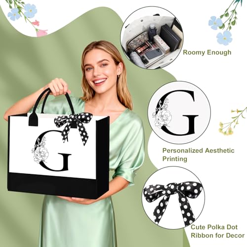 Birthday Gifts for Women, Personalized Mother¡¯s Day Gift for Women, Monogrammed Initial Gift for Her Teacher Wife Mom Friend Daughter Sister Girlfriend, Initial Tote Bag & Makeup bag (G)