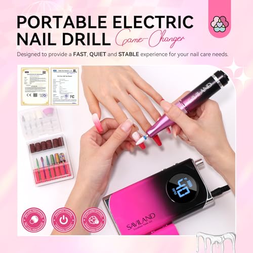 SAVILAND Professional Nail Drill for Acrylics & Jasmine Essential Oil : 2024 High Tech 40000RPM Electric Nail Drill 6000mAh Efile Machine Rechargeable Nail File Portable Nail Grinder Ceramic Drill Bit
