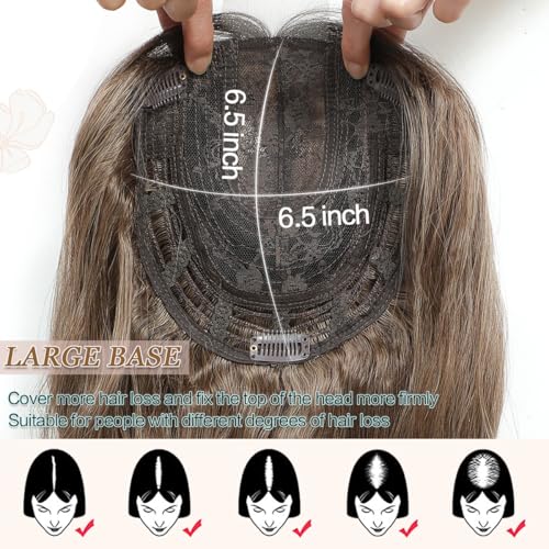 Wavy Hair Topper 20 Inch Clip-In Thinning Hair Coverage with Bangs - Brown Blonde Dark Root Variation