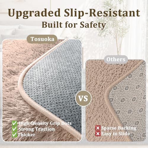8x10 Beige Shag Area Rug - Ultra Soft Fluffy Bedroom & Living Room Carpet with Non-Slip Backing