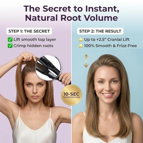 Hair Crimper for Hair Volume & Texture - Titanium Ceramic Plates, 5 Temp Settings, Auto Off - Black