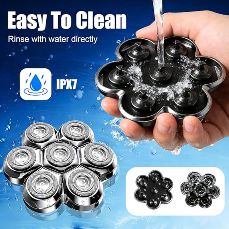 7-Blade Magnetic Shaver Head Replacement for Freebird Head Shave Bald Men - Universal Fit for Most Brand Shavers, Head & Face Grooming (Silver/3Pack)
