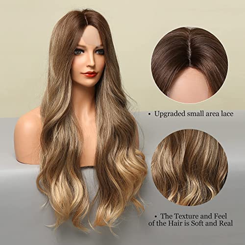 Ombre Blonde Long Curly Synthetic Wig 24 Inch Heat-Resistant Hair for Women - Natural Look