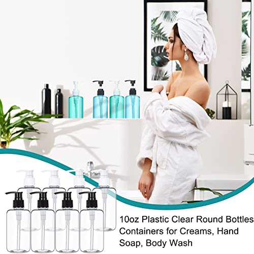 30 Pack 10 oz Plastic Pump Dispenser Bottles Clear Black & White