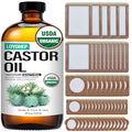 55 Pcs Castor Oil Patches with Organic Cold-Pressed Castor Oil in Glass Bottle for Detox & Targeted Therapy - Multiple Sizes & Styles