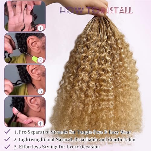 Smavida 18 Inch #27/613 Ombre Burmese Curly Crochet Human Hair Extensions - Pre-Separated Knotless Micro-Loop, 50g/Pack