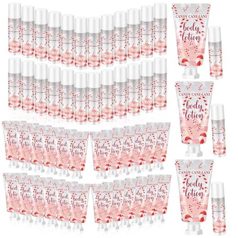 24 Set Christmas Candy Peppermint Cane Lip Balm and Body Lotion Bulk Christmas Hand Cream for Women Peppermint Lip Balm for Women Men Travel Size Body Lotion Gift