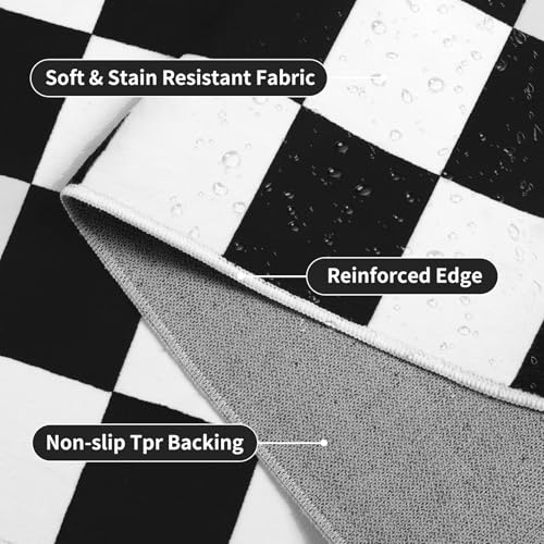 Black and White Checkered Area Rug 8x10 - Soft Non-Slip Floor Mat for Living Room & Home