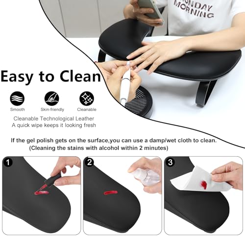 Wenxintek U-Shaped Nail Arm Rest for Manicure Salon & Home Use, Leather Hand Support with Aluminum Alloy Holder