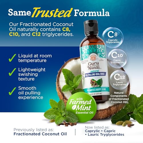 GuruNanda CocoMint Oil Pulling Mouthwash, 3x8oz (Alcohol Free) with Vitamins D3,E,K2