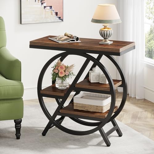 Tribesigns Rustic Brown 3-Tier End Table with Storage - Industrial Nightstand & Sofa Side Table