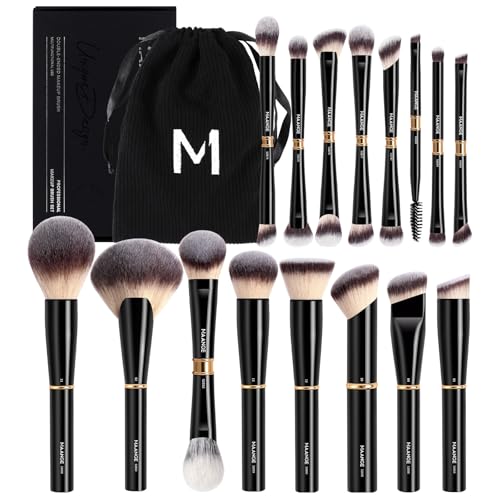 MAANGE 16-Piece Makeup Brush Set - Black Professional Face & Eye Brushes with Bag