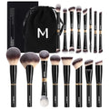 MAANGE 16-Piece Makeup Brush Set - Black Professional Face & Eye Brushes with Bag