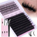 Lash Clusters Kit 100D Long Lash Spikes Lash Extension Kit Thick Eyelash Clusters Volume Individual Lashes Kit Mega Cluster Eyelash Extensions Strip Lashes DIY Spiky Lash Bond and Seal by CORUSCATE