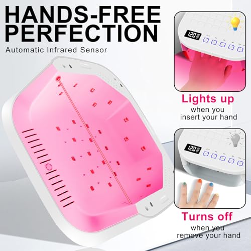 MEKK Cordless UV LED Nail Lamp,54W UV Light for Gel Nails with Hand-Friendly Red Light,Auto Sensor Professional Flash Cure Lamp with Rotatable LCD Display for Salon and Home,Checkered Design-White