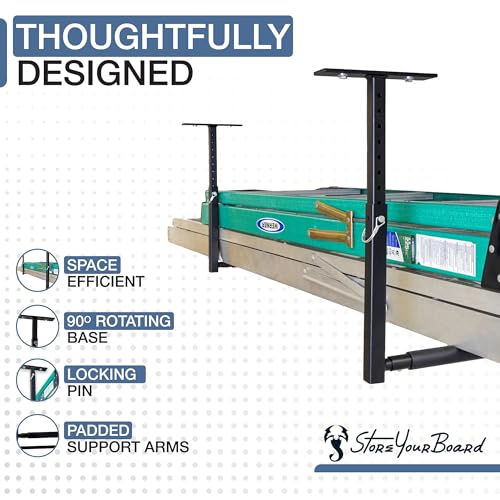 StoreYourBoard Adjustable Overhead Ladder Rack - Garage Ceiling Storage, Single