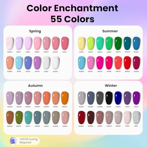 Beetles Gel Nail Polish Kit with UV Light - 80Pcs 55 Colors, Enchantment Variation