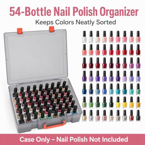 FULLCASE Light Gray Nail Polish Organizer Case for 54 Bottles, Clear Storage with Foam