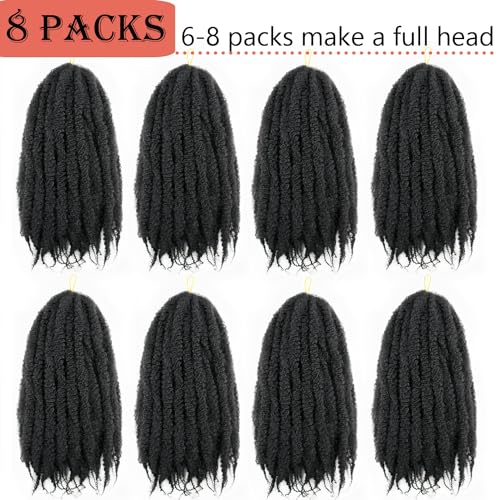 14 Inch Afro Kinky Curly Braiding Hair - Marley Twist Extensions, 8 Pack of 1B