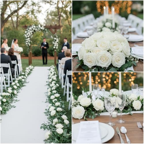 Ivory Artificial Rose Flowers Bulk Pack - Realistic Long Stem Fake Flowers for Wedding & Home Decor