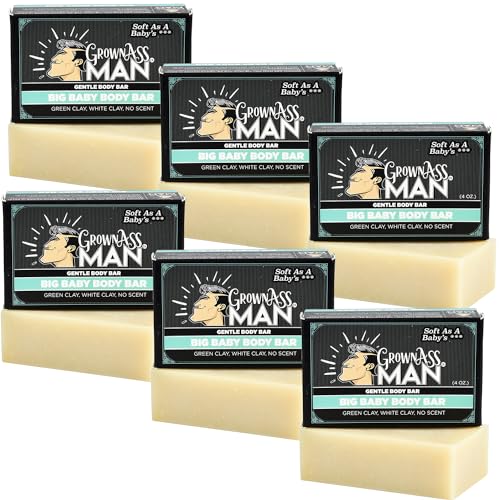 Grown Ass Man Co. Body Bars - Natural Organic Exfoliating & Soothing Soap 4oz 6-Pack