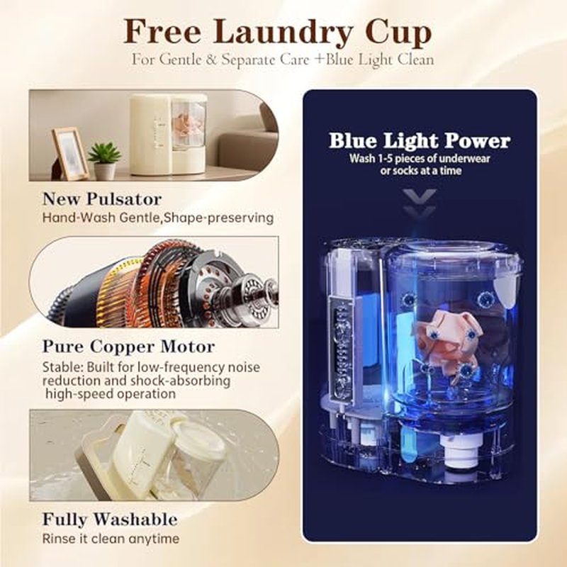 3-in-1 Electric Makeup Brush Cleaner and Dryer Machine with Detachable Underwear Cleaning Cup-Deep Cleaning,2H/5H Adjustable Drying,Fully Washable,for Makeup Brushes,Sponges and Delicate Clothing