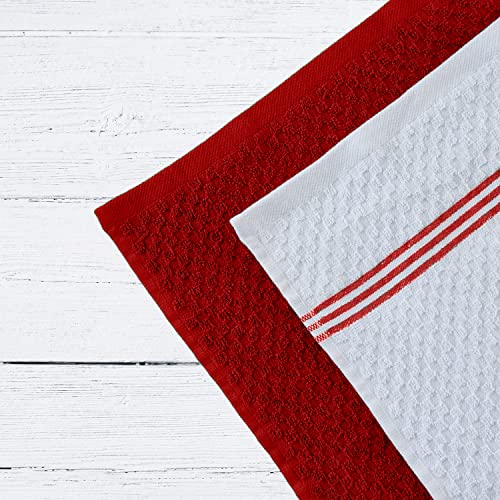 Infinitee Xclusives Premium Red Kitchen Towels ? Pack of 6, 100% Cotton 15 x 25 Inches Absorbent Dish Towels + Washcloths Set ? Pack of 12, 13x13 Inches 100% Cotton Wash Cloths